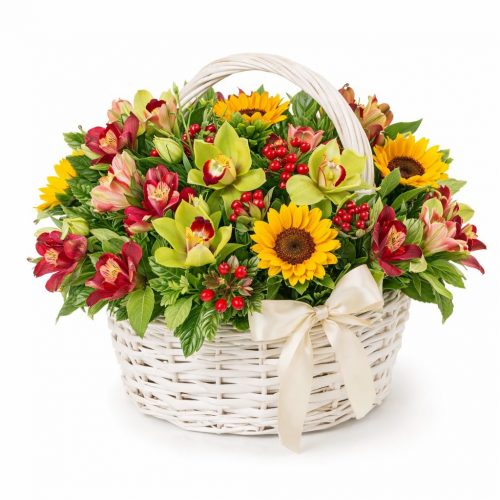 Цветочная композиция в корзине «Солнечное шоу»