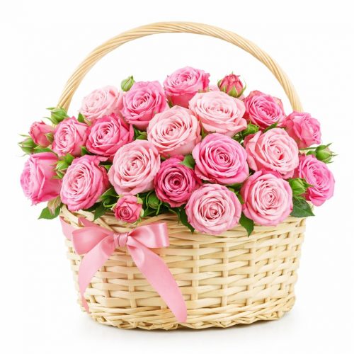 Цветочная композиция в корзине «Нежнось роз»