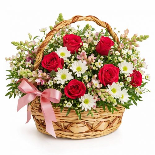 Цветочная композиция в корзине «Яркий зефир»