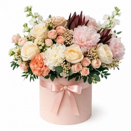 Цветы в шляпной коробке «Парижская нежность»