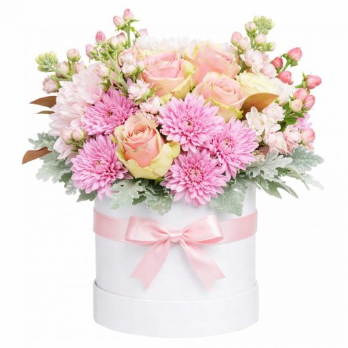 Цветы в коробке «Розовый блеск»